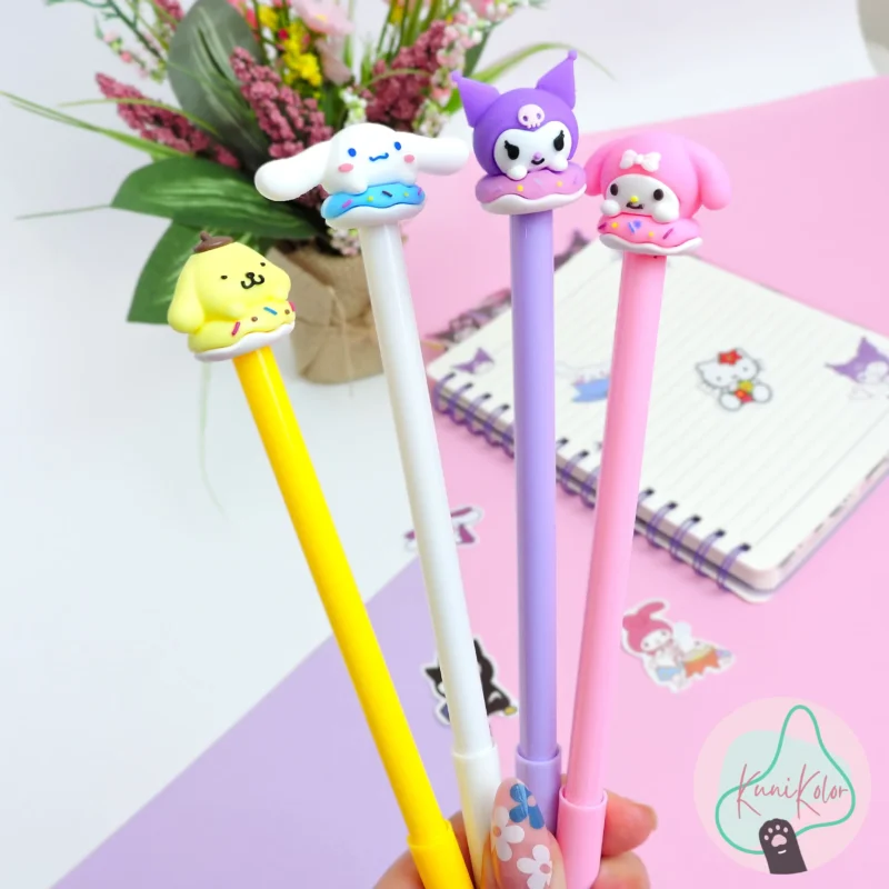 Esfero sencillo economico personajes de sanrio (Pompompurin, cinnamoroll, kuromi y my melody) con mina negra