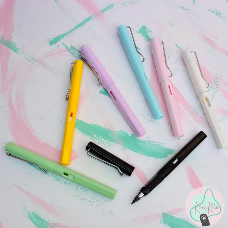 Lapiz infinito tipo lamy con punta gruesa y borrador en 6 colores diferentes