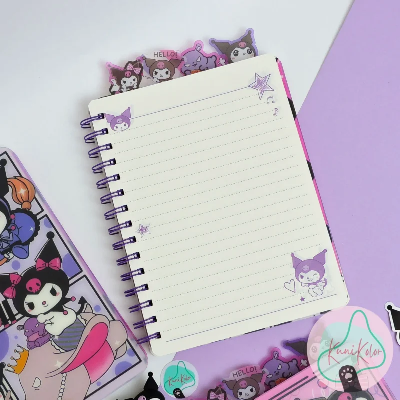 Libreta/cuaderno rayado y argollado de kuromi con separadores 02 hojas