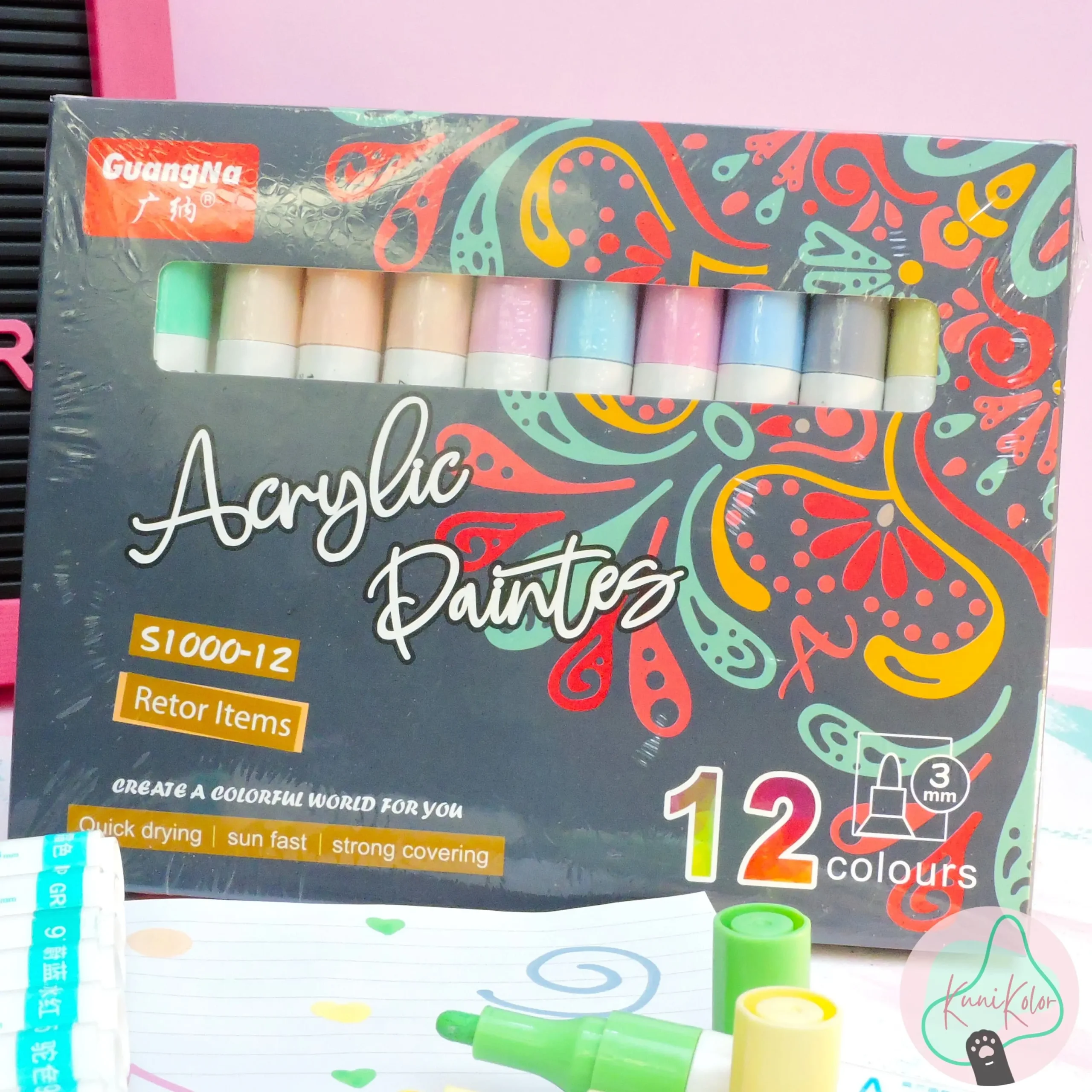 Marcadores acrilicos colores pastel grandes con punta redonda por 12 marca GuangNa