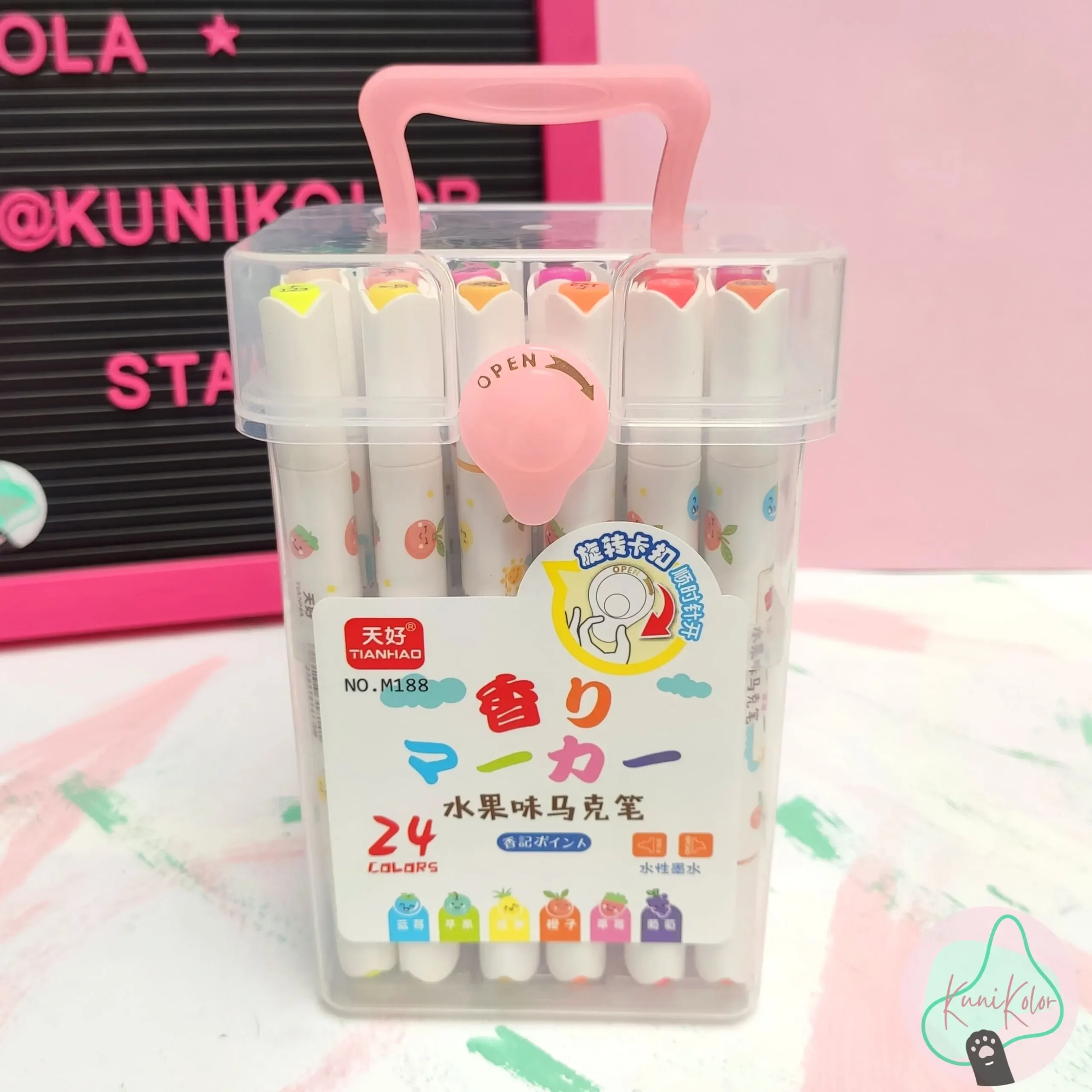 Marcadores base alcohol doble punta, punta delgada 1mm y punta rectangular con olor a frutas por 24