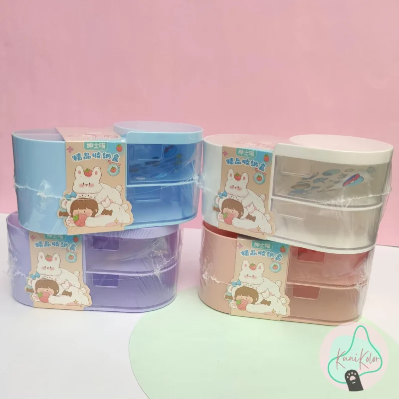 Organizador de escritorio kawaii con cajones y stickers para decorar 1