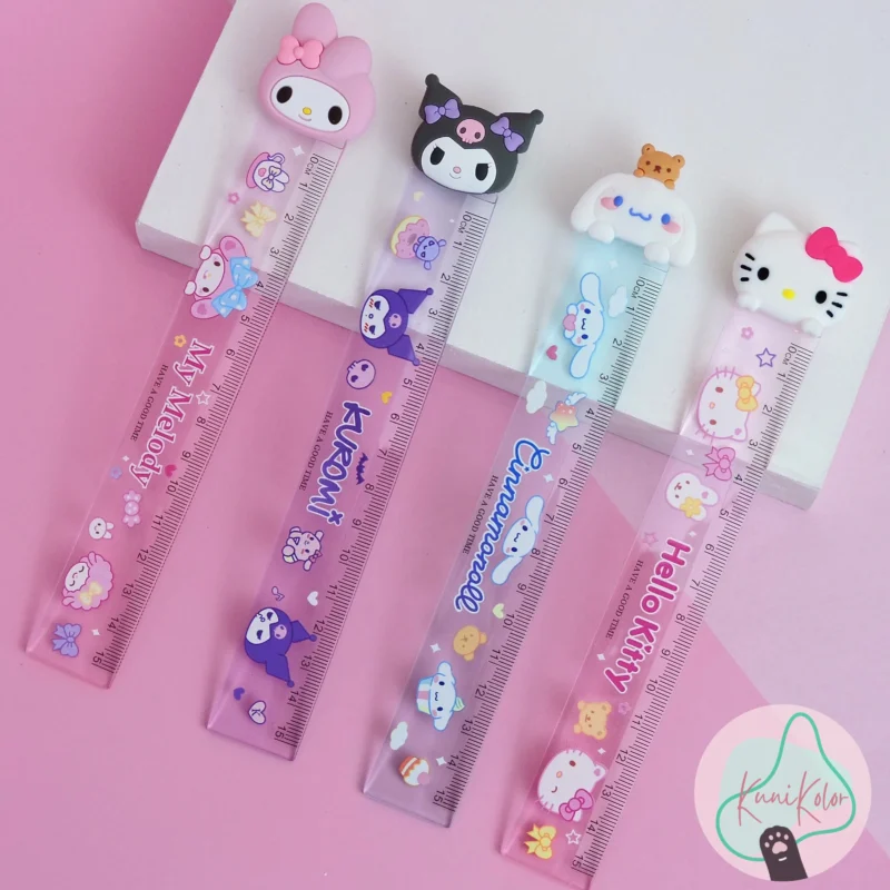 Regla 15cm con los personajes de sanrio, kuromi, my melody, cinnamoroll y hello kitty en kunikolor 3
