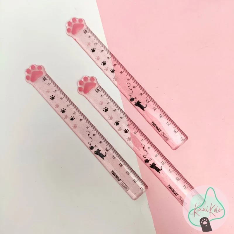 Regla kawaii transparente escarchada de huellita en rosa o gris 15cm, marca twingo