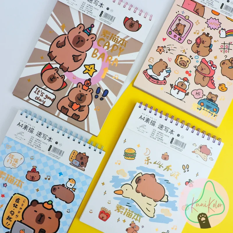 Bitacora de dibujo capibaras kawaii con hojas blancas A4
