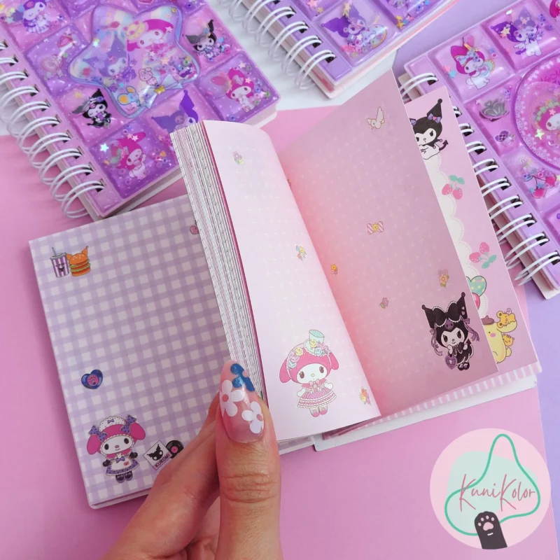 Mini libreta con hojas decoradas de sanrio y portada de agua escarchada kawaii 05