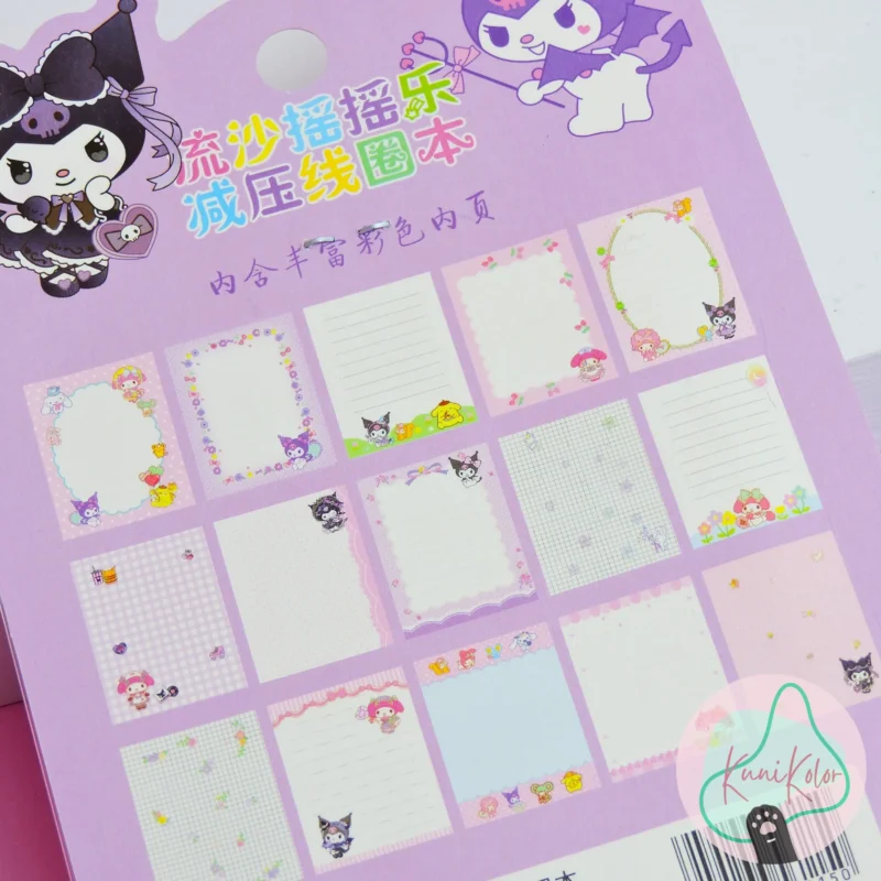 Mini libreta con hojas decoradas de sanrio y portada de agua escarchada kawaii 06