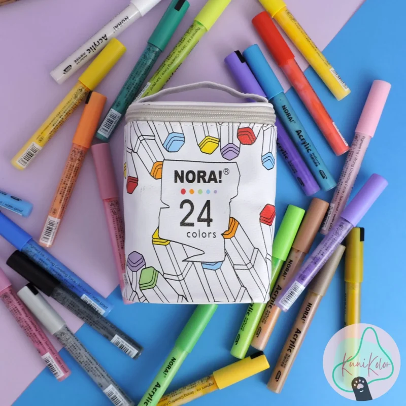 Maleta de marcadores acrílicos grandes con 24 colores punta redonda 3mm, sirven para escribir en diferentes superficies como vidrio, papel, cartón, piedra, etc.
