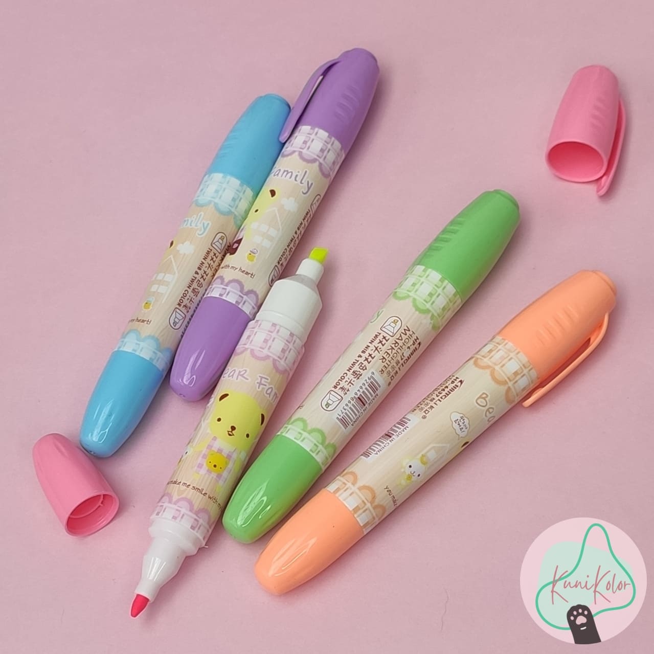 Resaltadores ositos con olor 3 Resaltadores gruesos osito kawaii doble punta con olor kunikolor kawaii 4 Resaltadores ositos con olor - Image 3