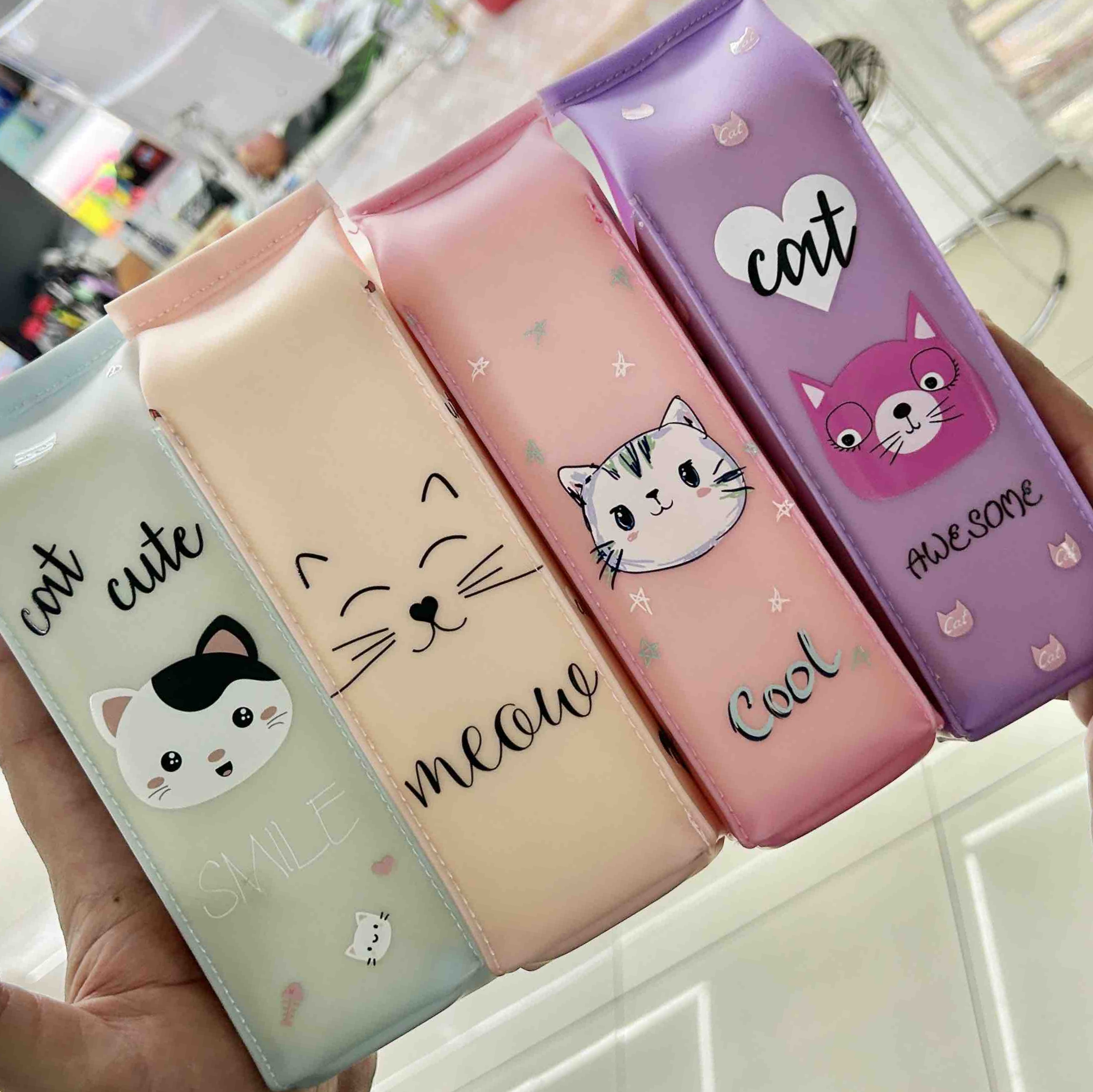 Cartuchera caja de leche 1 Cartuchera gatos cajita leche kawaii silicona Cartuchera caja de leche