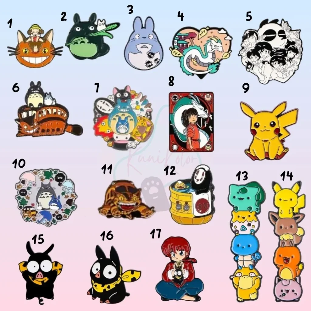 pin metalico anime, modelos de tottoro, el viaje de shijiro, ranma 1/2 y pokemon 17 modelos disponibles