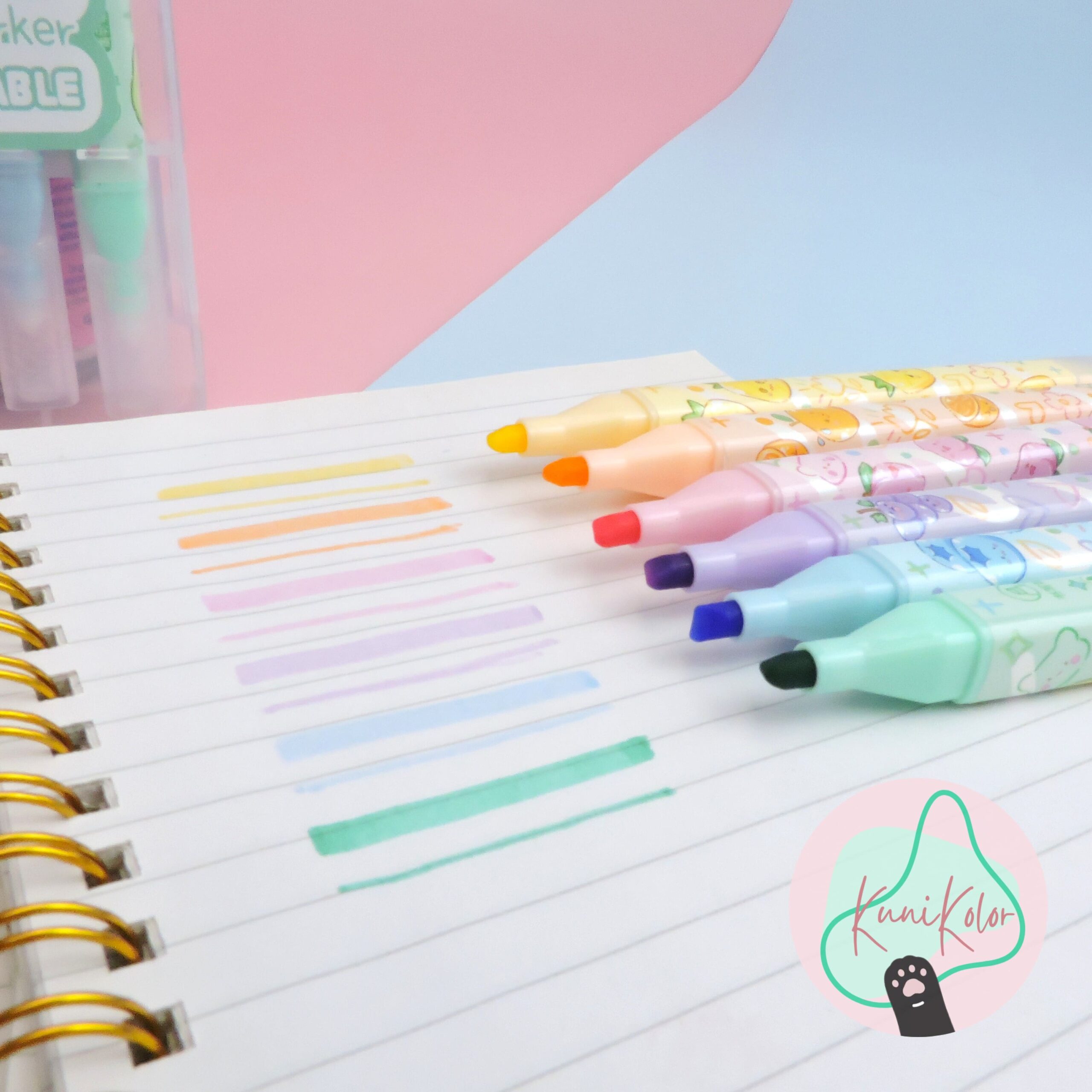 Resaltadores borrables fruticas x6 3 Resaltadores borrables x6 con olor frutas kawaii kunikolor 04 scaled Resaltadores borrables fruticas x6 - Image 3