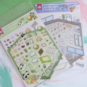 Papelería kawaii Kunikolor 37 stickers tiernos landscape stickers kunikolor 01 Set stickers escenario animalitos 3D kawaii