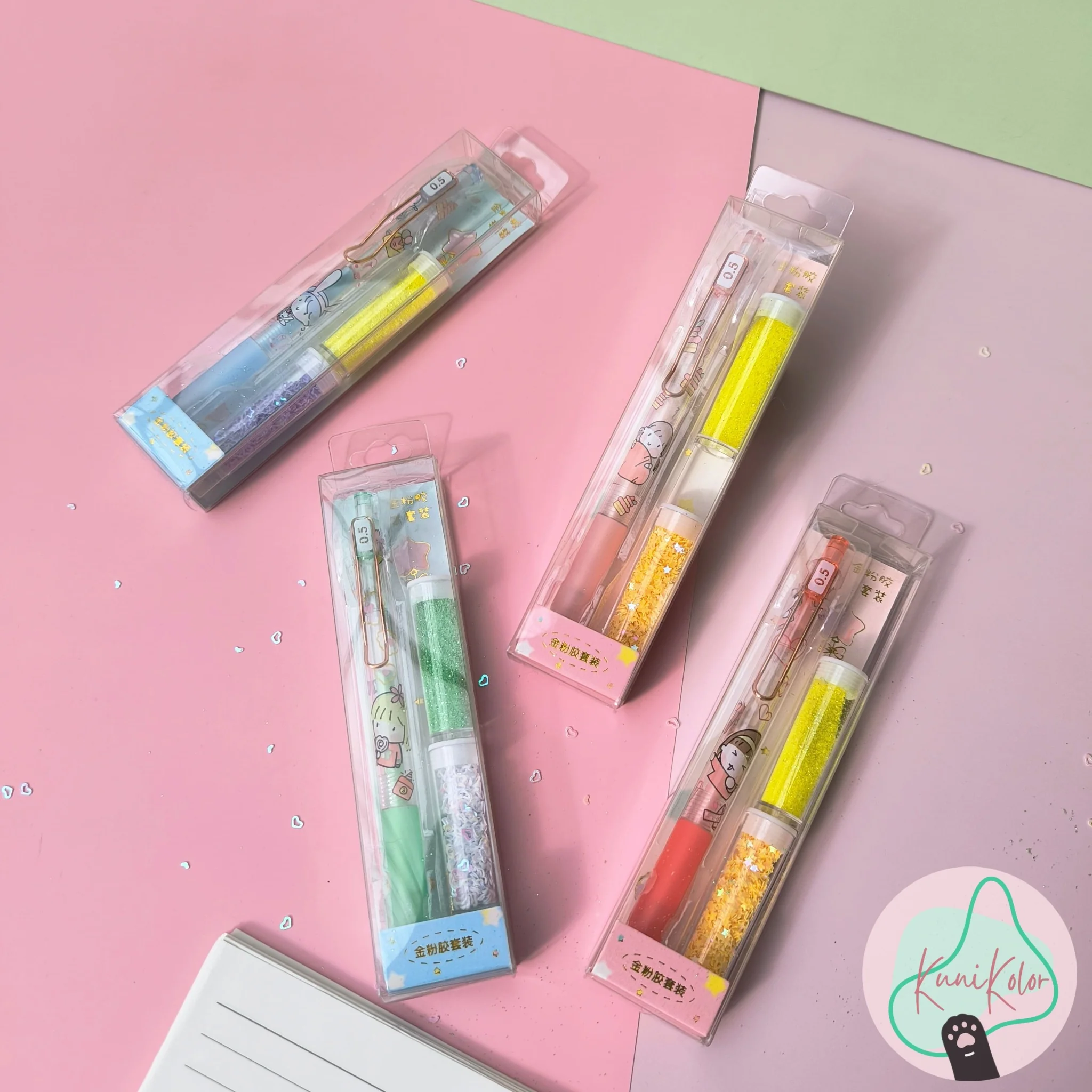Kit esfero pegante + escarcha y decoraciones 1 kit Esfero lapicero pegante con escarcha decoraciones kunikolor kawaii 02 Kit esfero pegante + escarcha y decoraciones